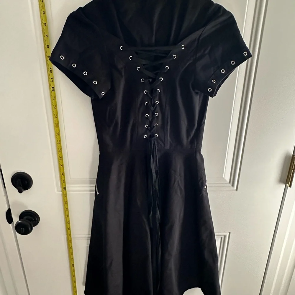 Orchid Bloom Punk/Goth Black Short Sleeve Military Style Dress - Picture 5 of 6